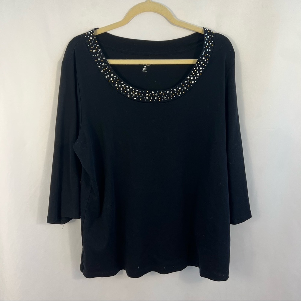Style & Co  Womens 2X  100% Cotton Sequin Embellished Long Sleeve Top Scoop Neck